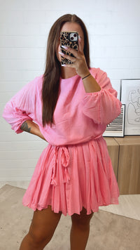 schickes Kleid mit geflochtenem Gürtel / pink Art. 10491