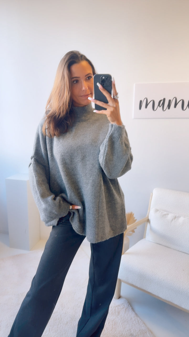 wollfreier Oversize Pullover / dunkel grau Art. 12896