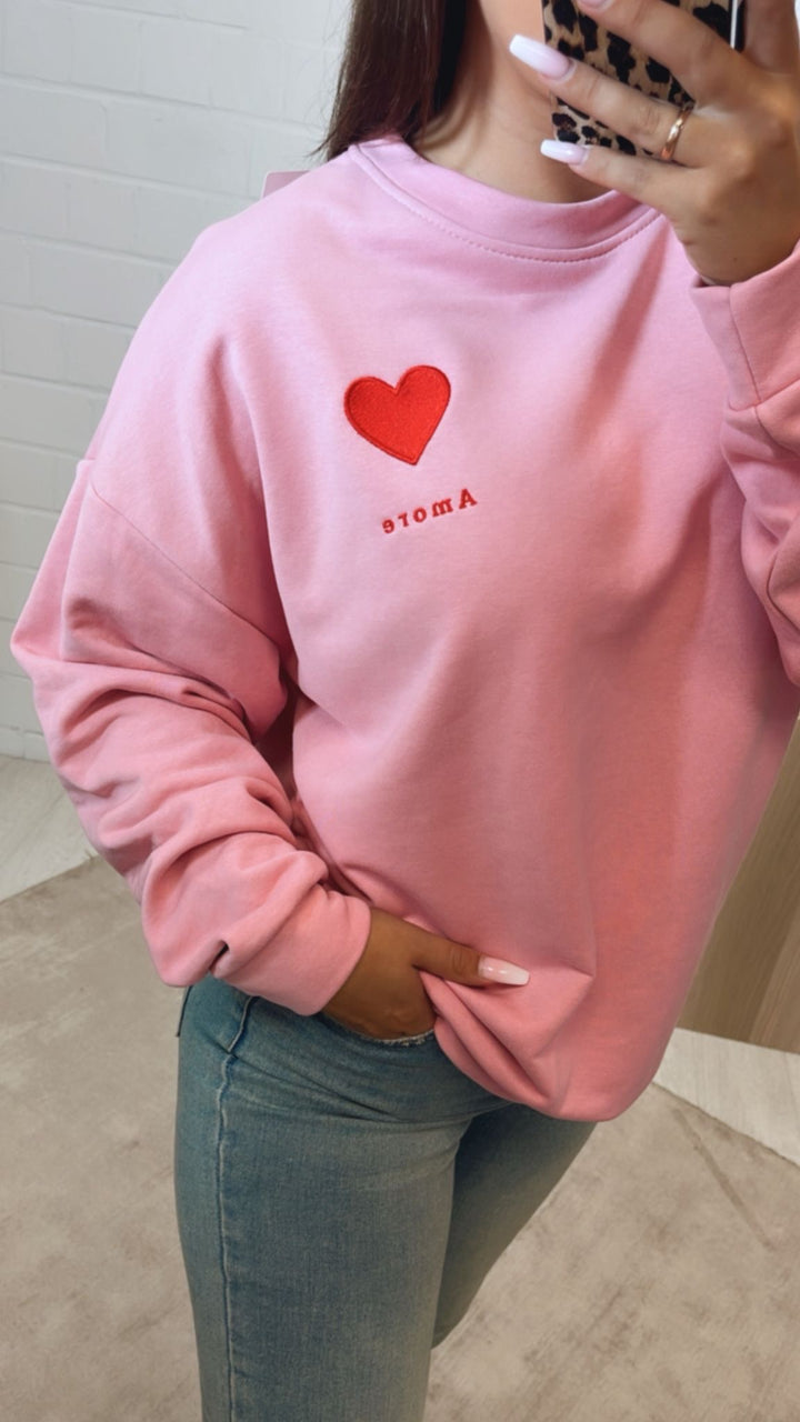 oversize Pullover " Amore " / rosa - rot Art. 12287