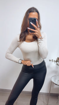 Basic Langarm Oberteil Viskose / beige Art. 5017