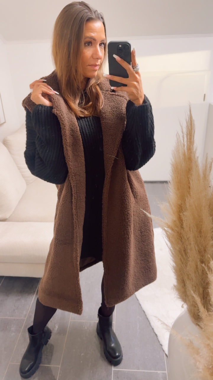 TEDDY offene, längere Weste / schoko braun Art. 12941