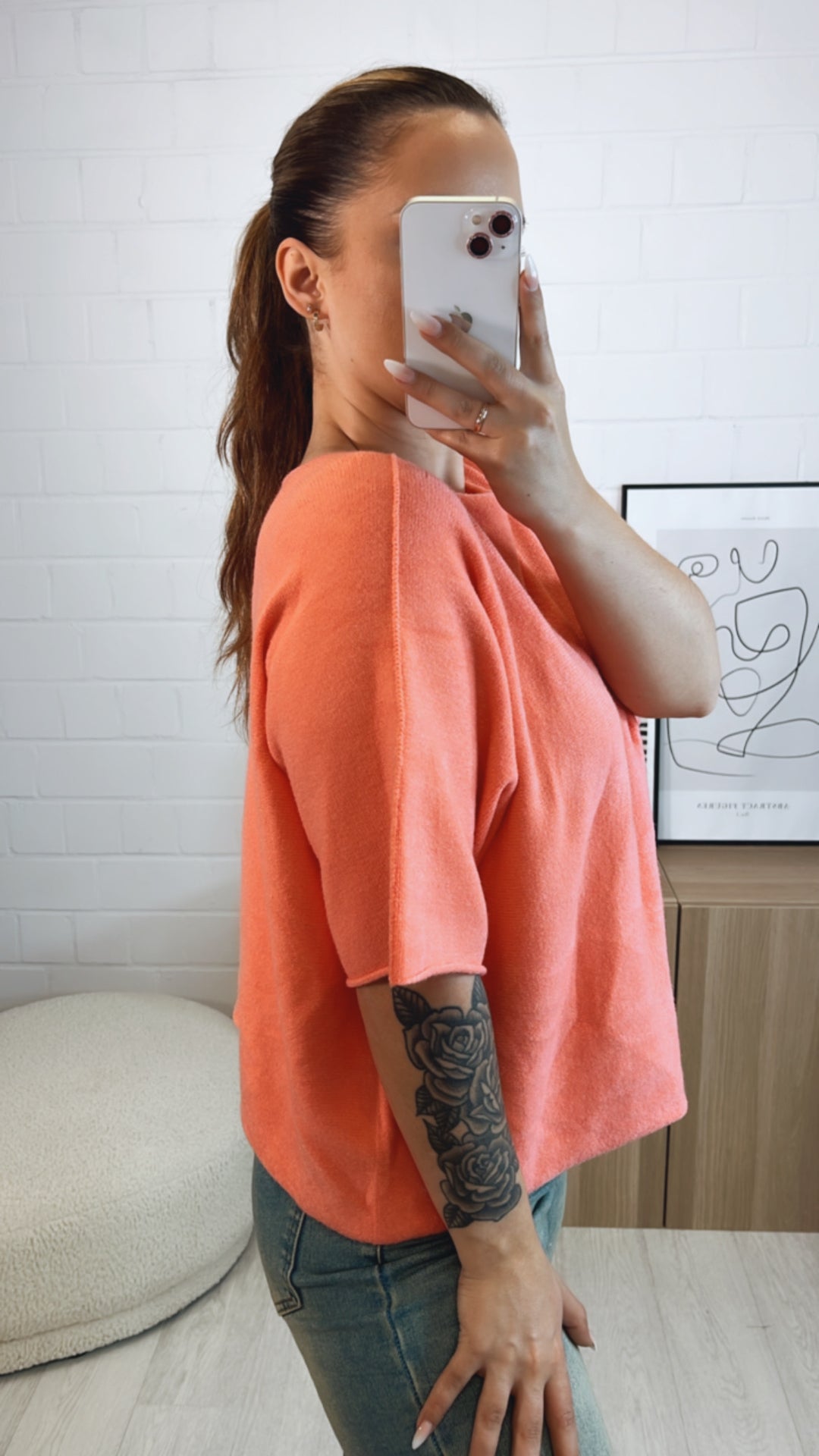 Leichtes Strick oversize T-shirt / soft orange Art. 9731