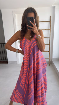 (Maxi-) PREMIUM Summer Vibe Kleid / Hängerchen / lila - neon coral Art. 9575
