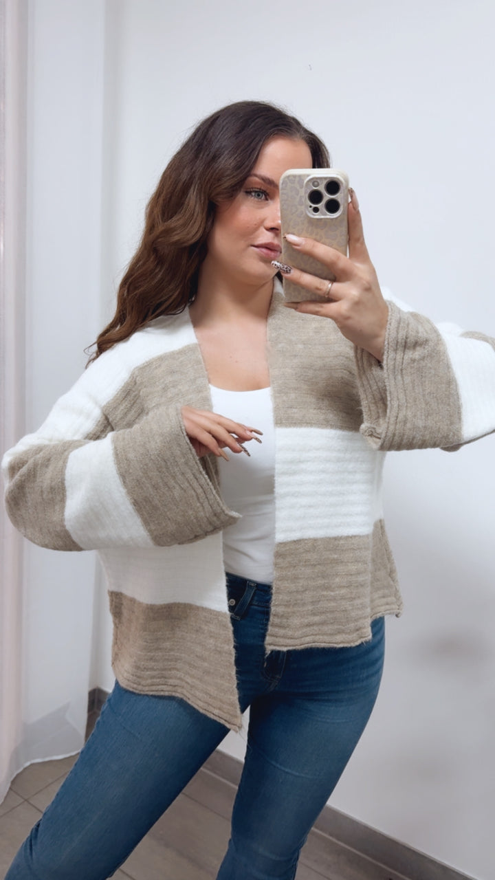 STREIFEN weiter, offener Cardigan / creme weiss - beige Art. 14371