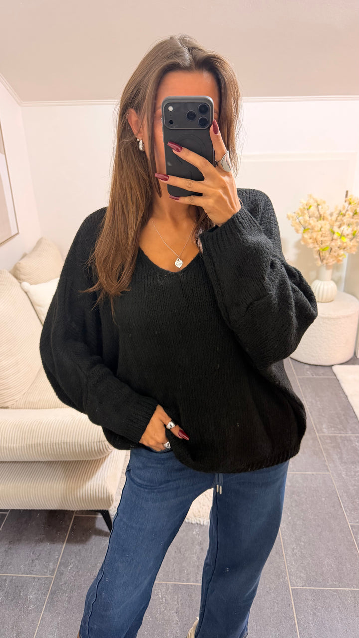 Wollfreier Fledermaus Strick Pullover / schwarz Art.16555