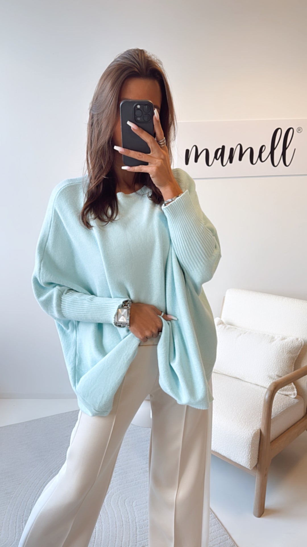 ultra weicher Pullover mit Fledermausärmeln / aqua Art. 8472