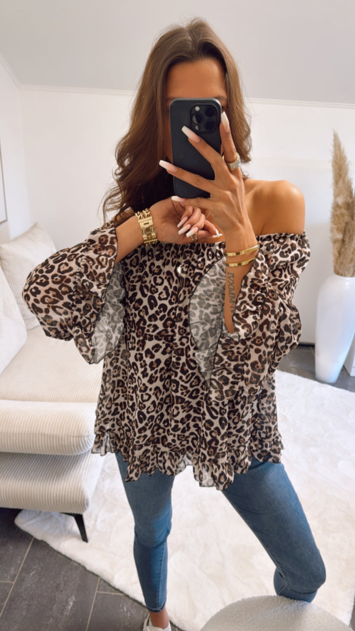 Chiffon Bluse mit Volant Applikationen / leo Art. 9151