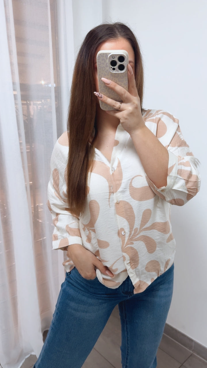 MUSTER Viskose - Leinen Bluse / creme - puder rosa Art. 14022