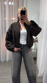Oversize Jacke mit Ballon Saum / braun Art. 16028