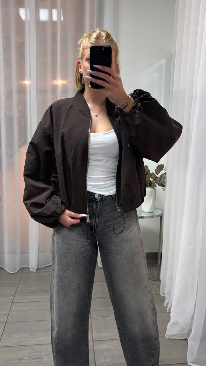 Oversize Jacke mit Ballon Saum / braun Art. 16028