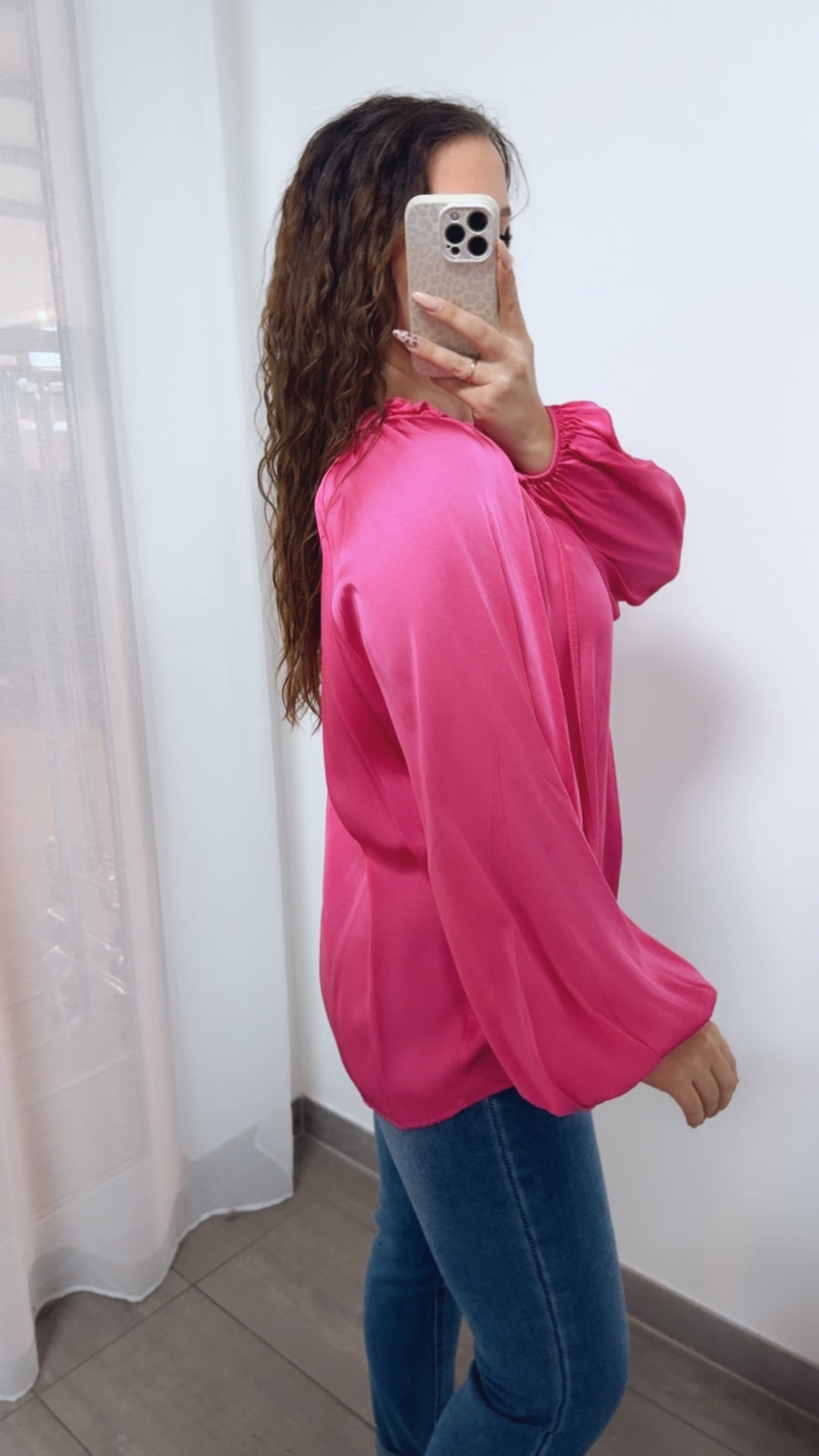 Viskose - Seiden Mix Bluse, Volant Ausschnitt / pink Art. 14071