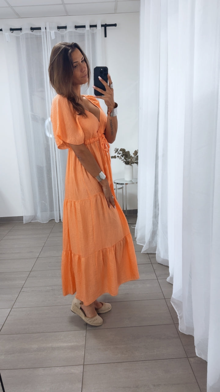 Maxi Lyocell Kleid mit verstellbarem Brustbereich / apricot Art. 14907