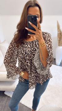 Chiffon Bluse mit Volant Applikationen / leo Art. 9151