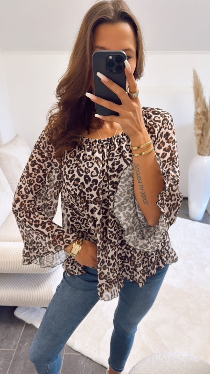 Chiffon Bluse mit Volant Applikationen / leo Art. 9151