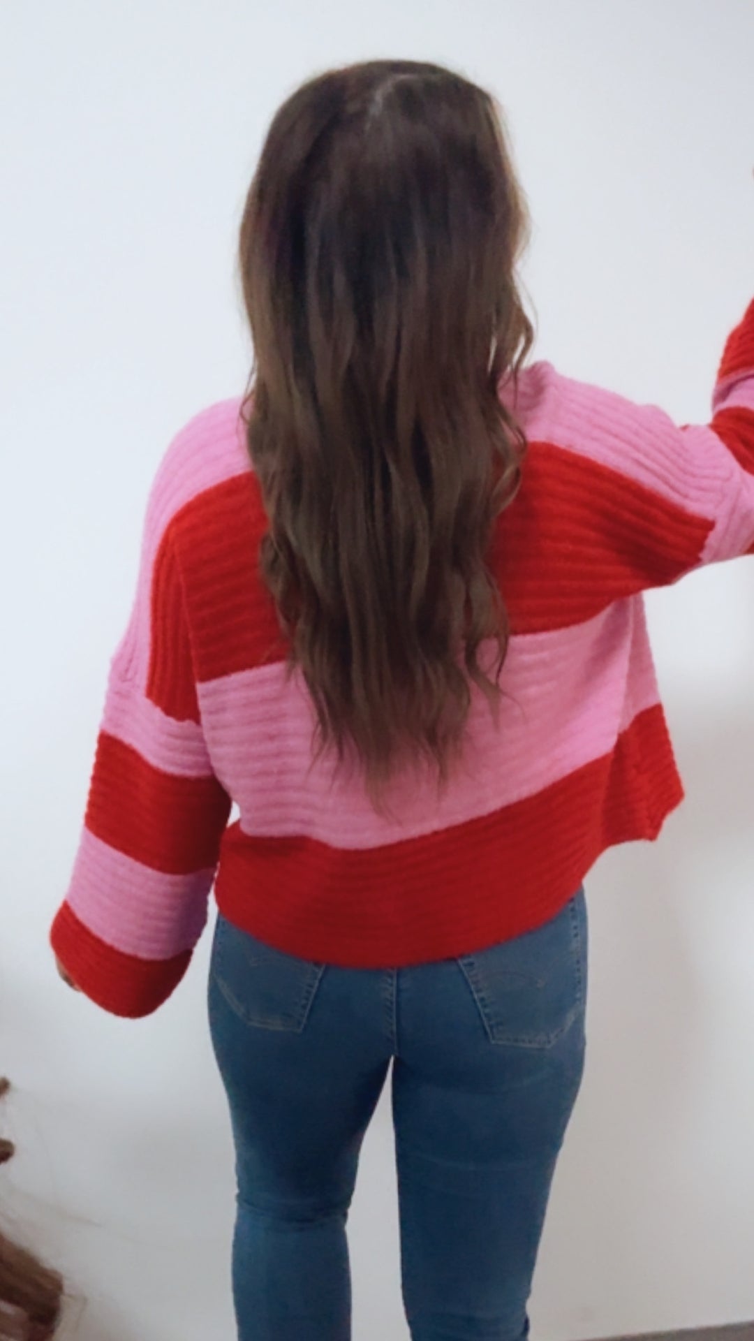 STREIFEN weiter, offener Cardigan / Pink - rot Art. 14686