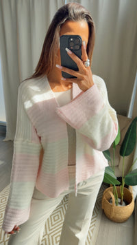 STREIFEN weiter, offener Cardigan / creme weiss - soft rosa Art. 14655