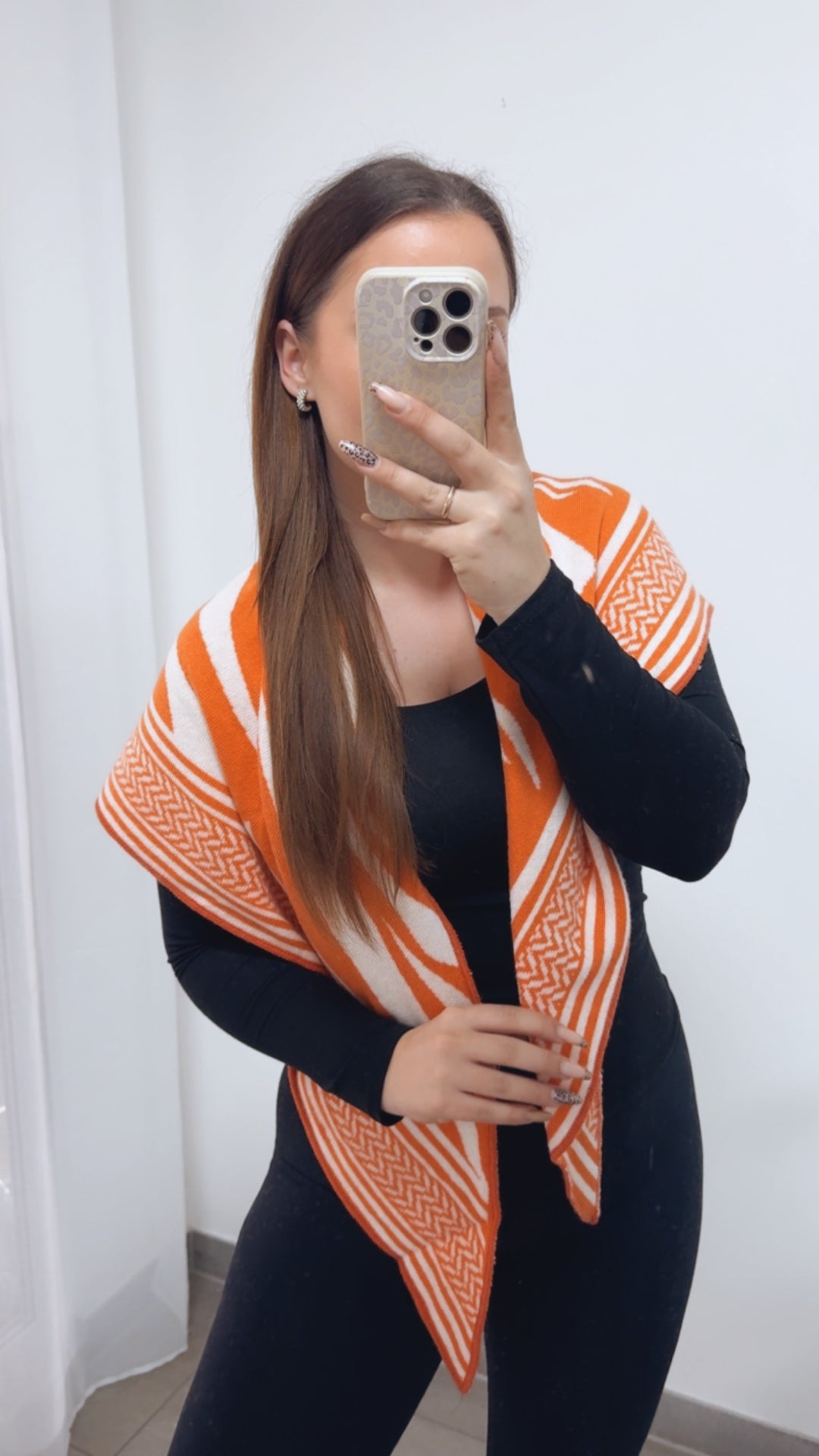 ZEBRA Kaschmir - Mix Dreiecks Schal / orange - weiss Art. 14352