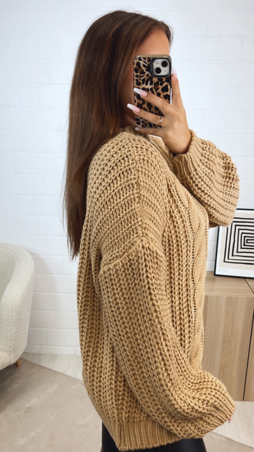 grober Strick Pullover mit Zopfmuster / camel Art. 12374
