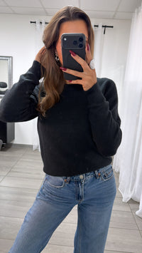 flauschiger Strick Pullover mit Rundhalsausschnitt / schwarz Art. 16578