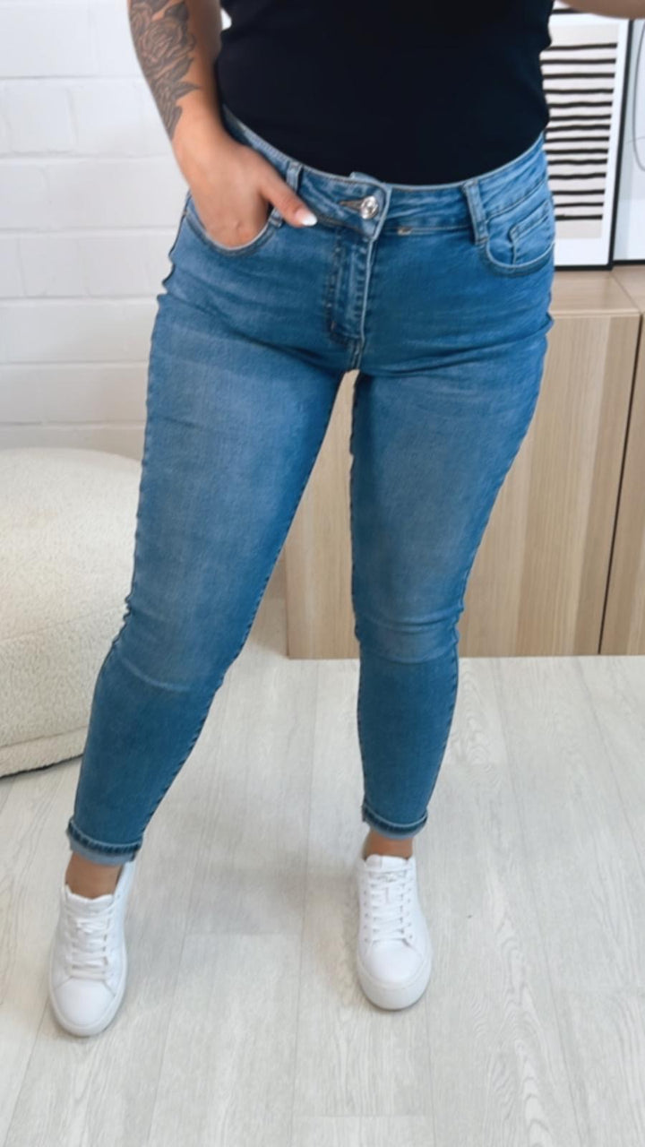 high waist Jeans Hose " 77815" / dunkle Waschung Art. 9710