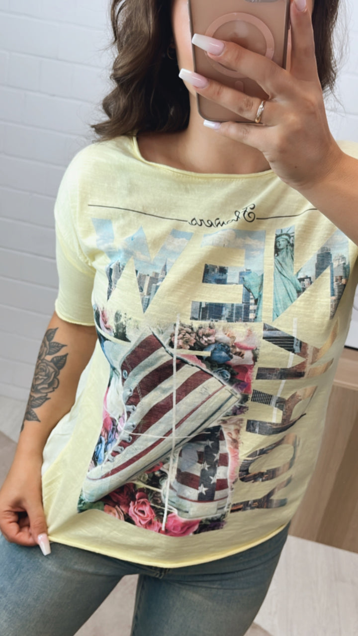 T-shirt " Flowers New York " / soft gelb Art. 10759