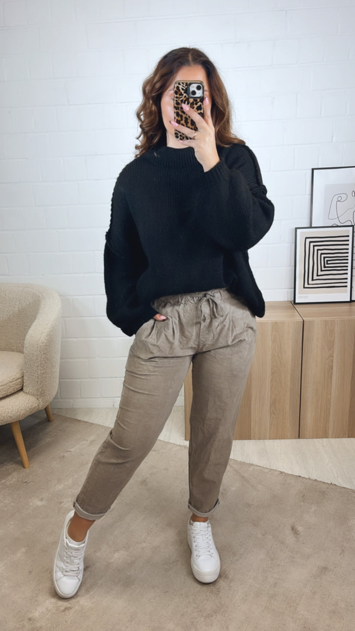 lockere Knitter Optik Hose im Velours Look / taupe Art. 12858