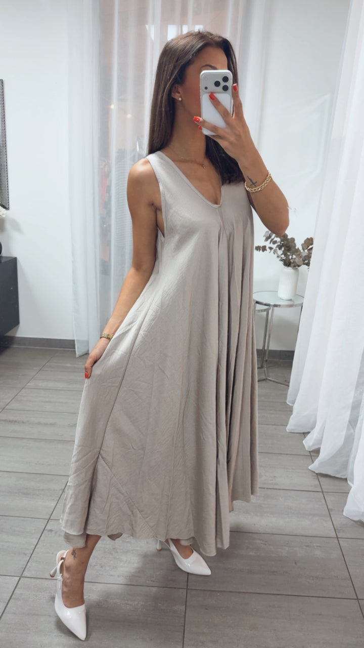 ultra weites Maxi Kleid in A-Linie / light taupe Art. 15970