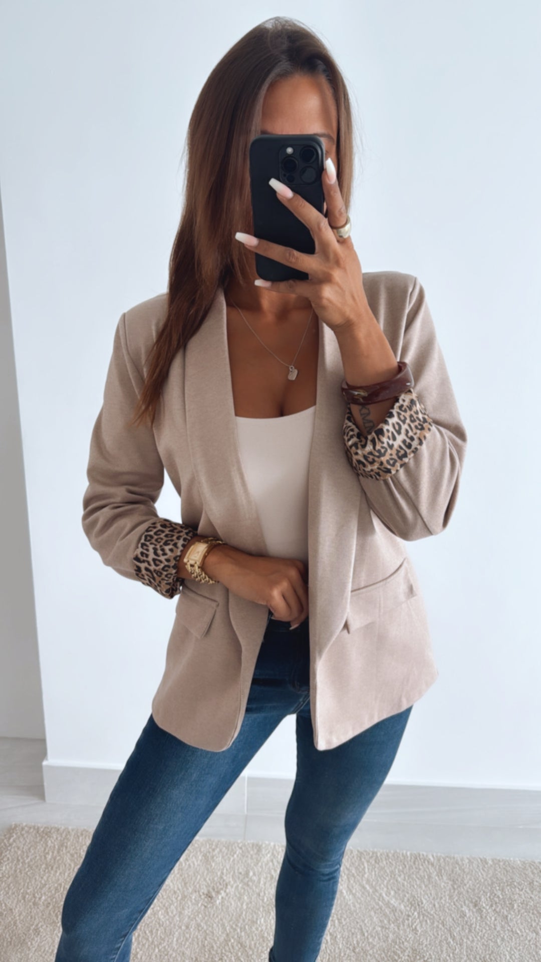 weicher Blazer mit Leo Akzenten / light taupe Art. 11094