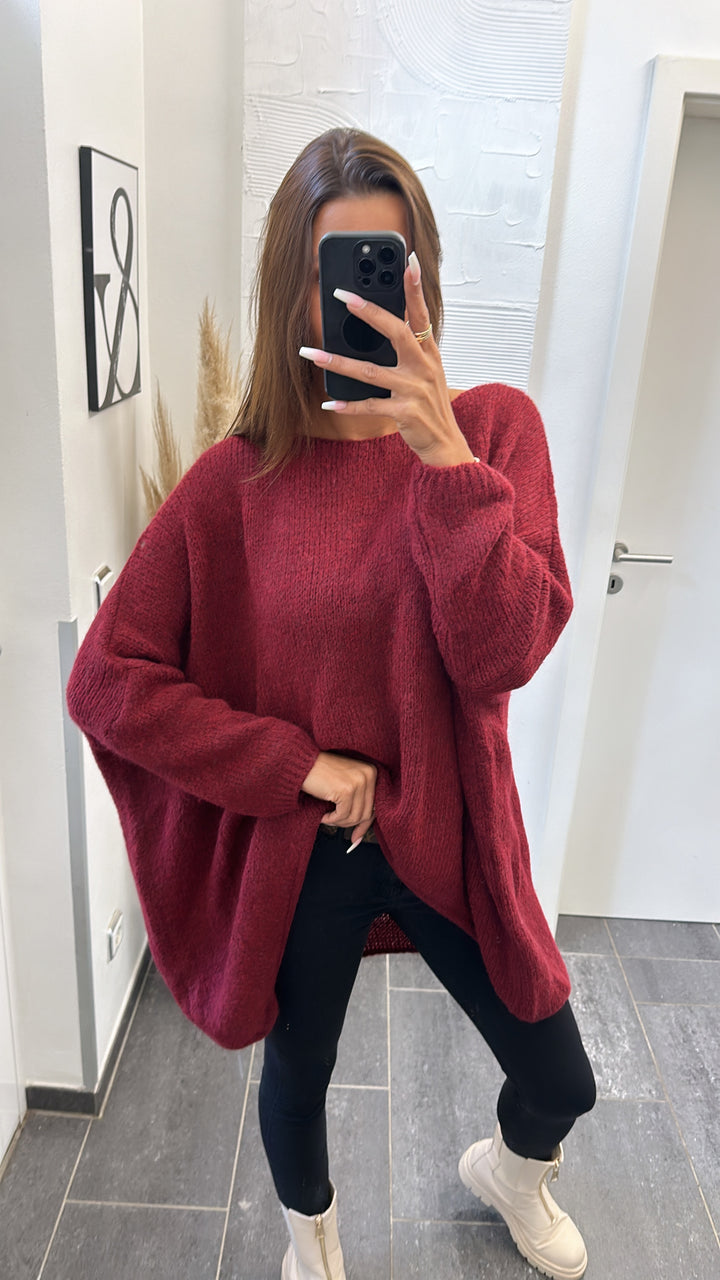 VOKUHILA oversize Strick Pullover  / Dunkel rot Art. 7881