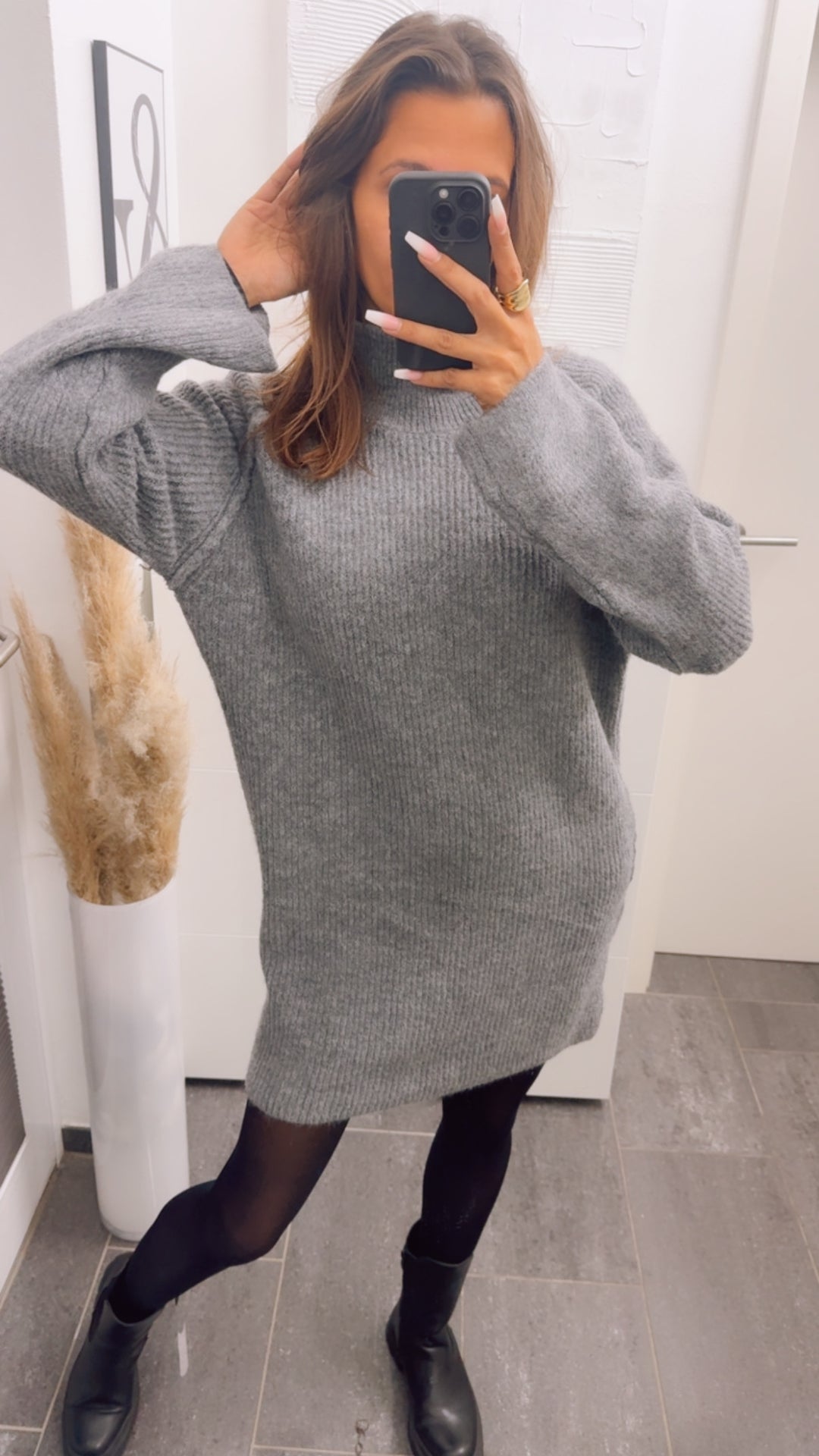 gradliniges Strick Kleid Long Pullover mit weitem Arm