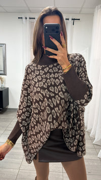 STEHKRAGEN LEO ultra weicher Pullover mit Fledermausärmeln / braun - beige Art. 16696