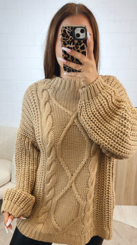 grober Strick Pullover mit Zopfmuster / camel Art. 12374