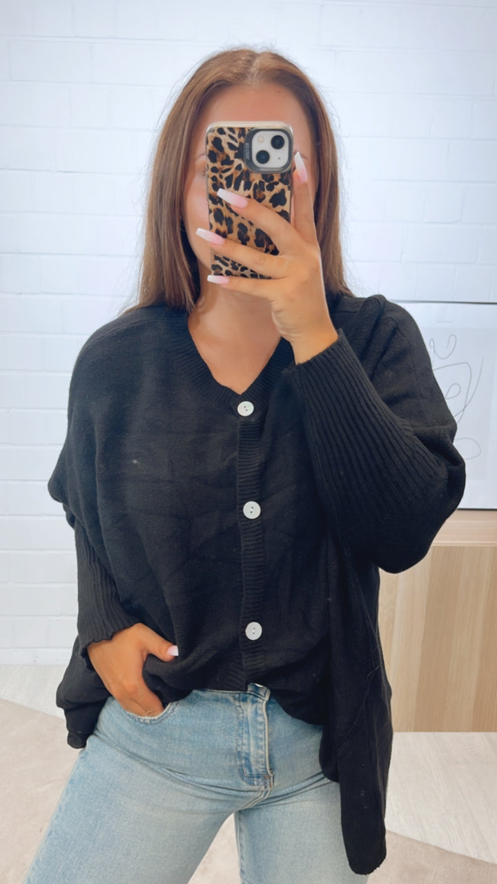 ultra weicher Cardigan / Pullover mit Fledermausärmeln / schwarz Art. 11165