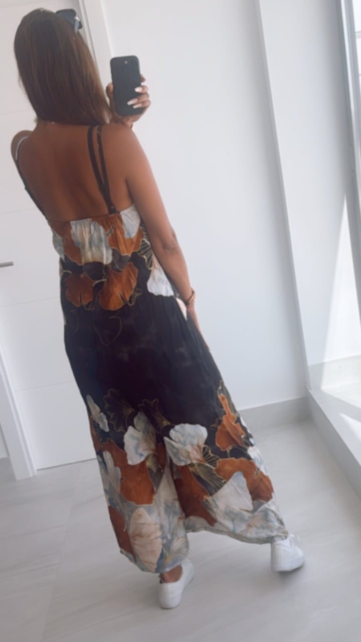 Jumpsuit mit ausgefallenen Blumen / schwarz Art. 10081