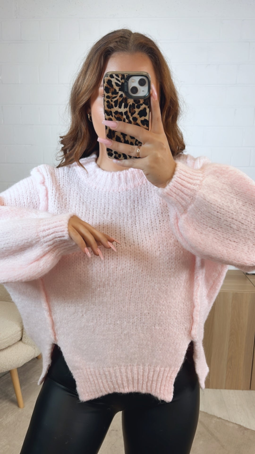 Strick Pullover, zweifacher Schlitz auf Vorderseite / soft rosa Art. 12512