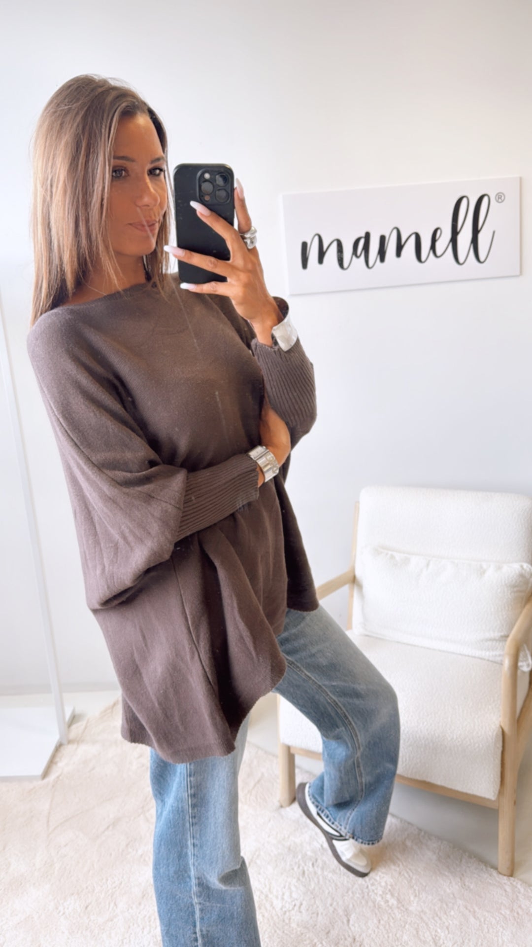 ultra weicher Pullover mit Fledermausärmeln / braun Art. 7361
