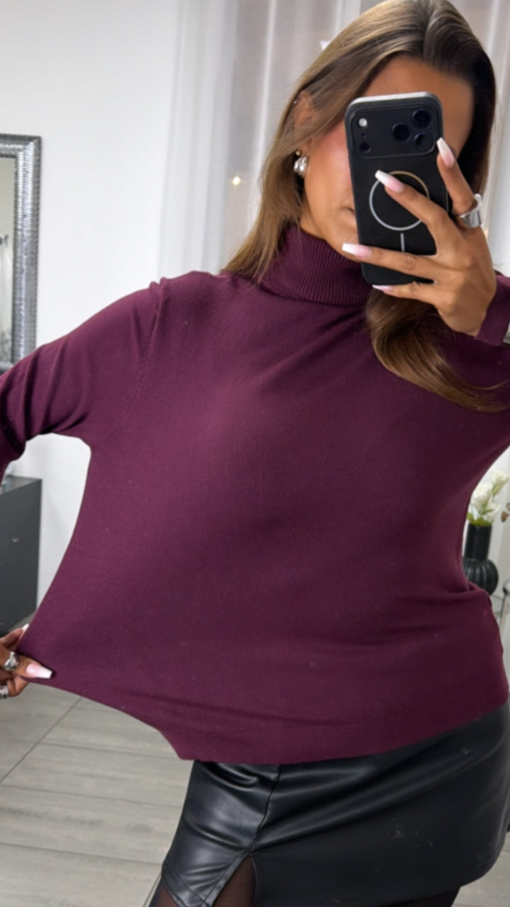 Rollkragen Feinstrick Pullover / burgundy Art.16289