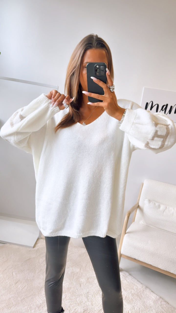 Strick Pullover "Namaste" / woll weiß - beige Art. 122326