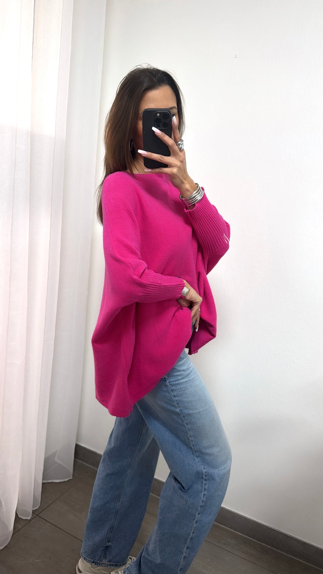ultra weicher Pullover mit Fledermausärmeln / knalliges pink Art. 14004