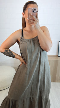 (Maxi-) Musselin Träger Kleid  / taupe Art. 9770