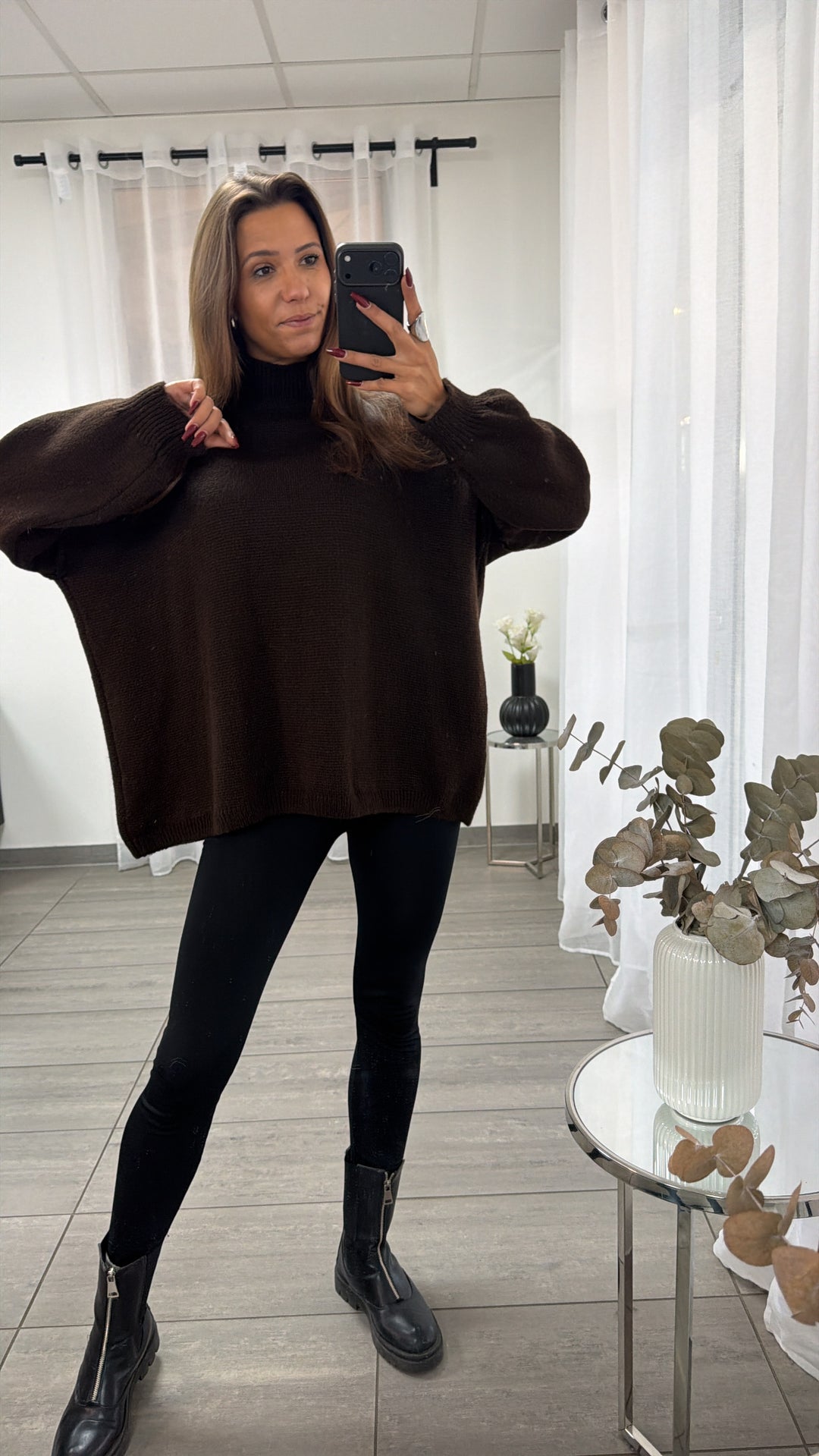 Langer Oversize Pullover / schoko braun Art. 16709