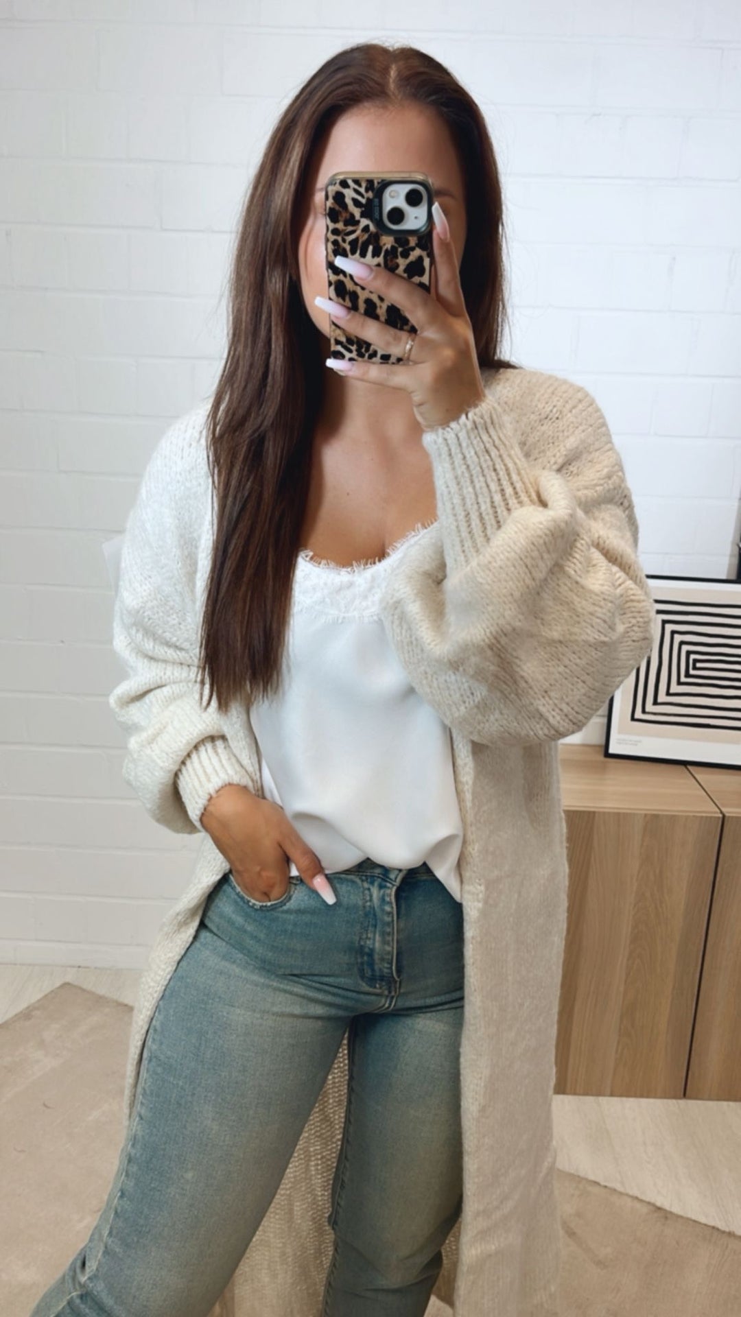 Langer Kuschel Cardigan / woll weiß Art. 12282