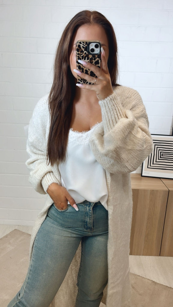 Langer Kuschel Cardigan / woll weiß Art. 12282