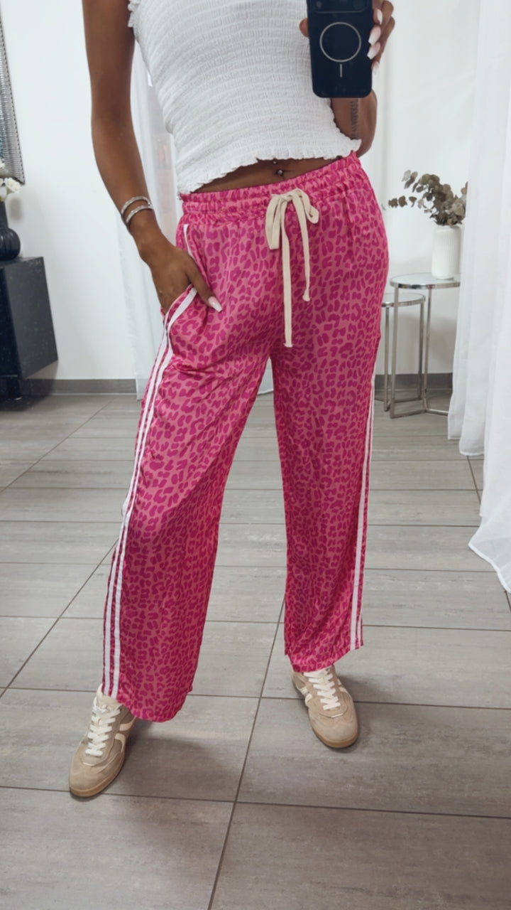 Lässige Leo Hose mit seitlichen Streifen / pink Töne - weiß Art.15642