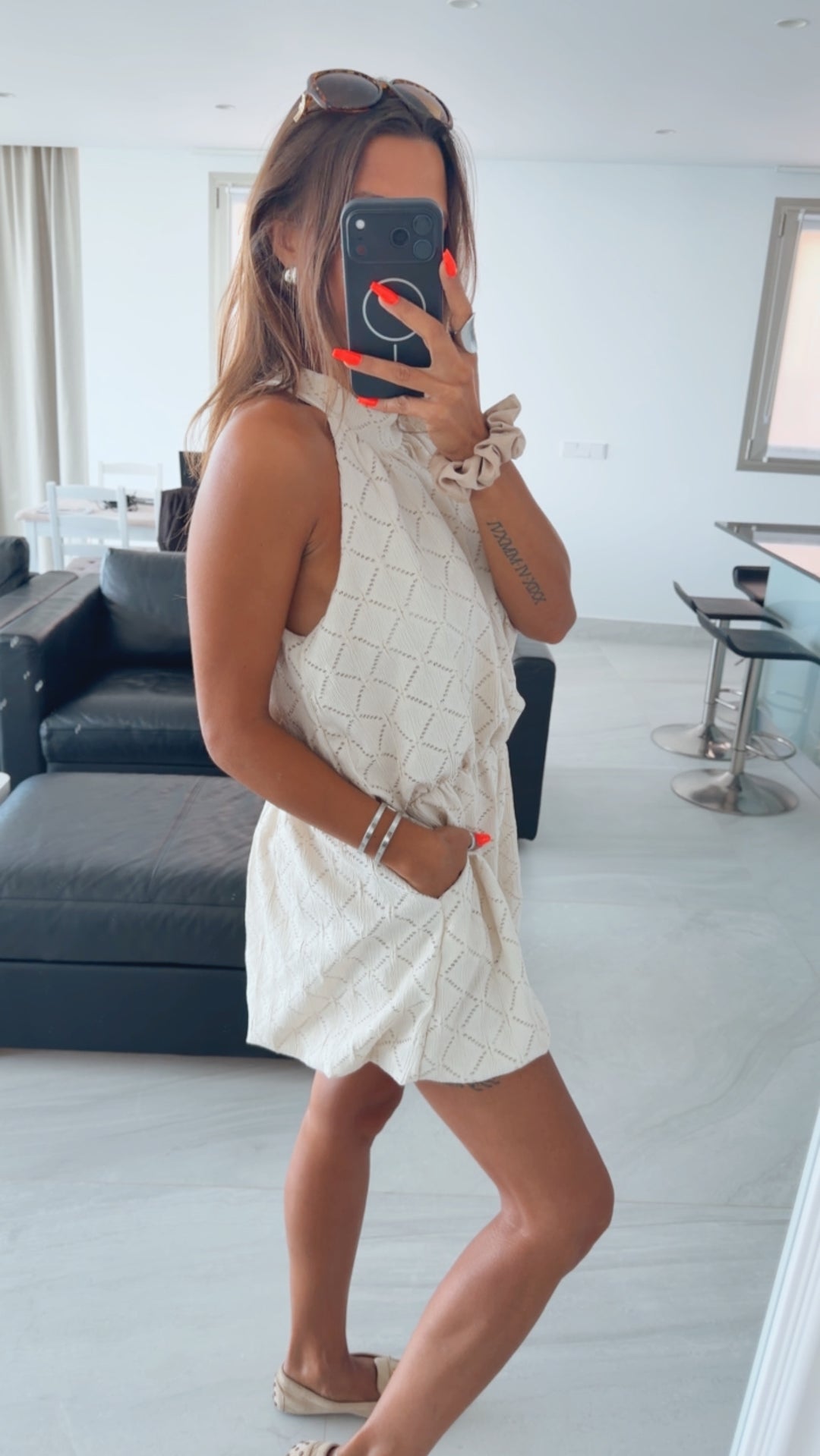Jumpsuit “Boho Breeze” – Lochmuster / creme beige Art.16006