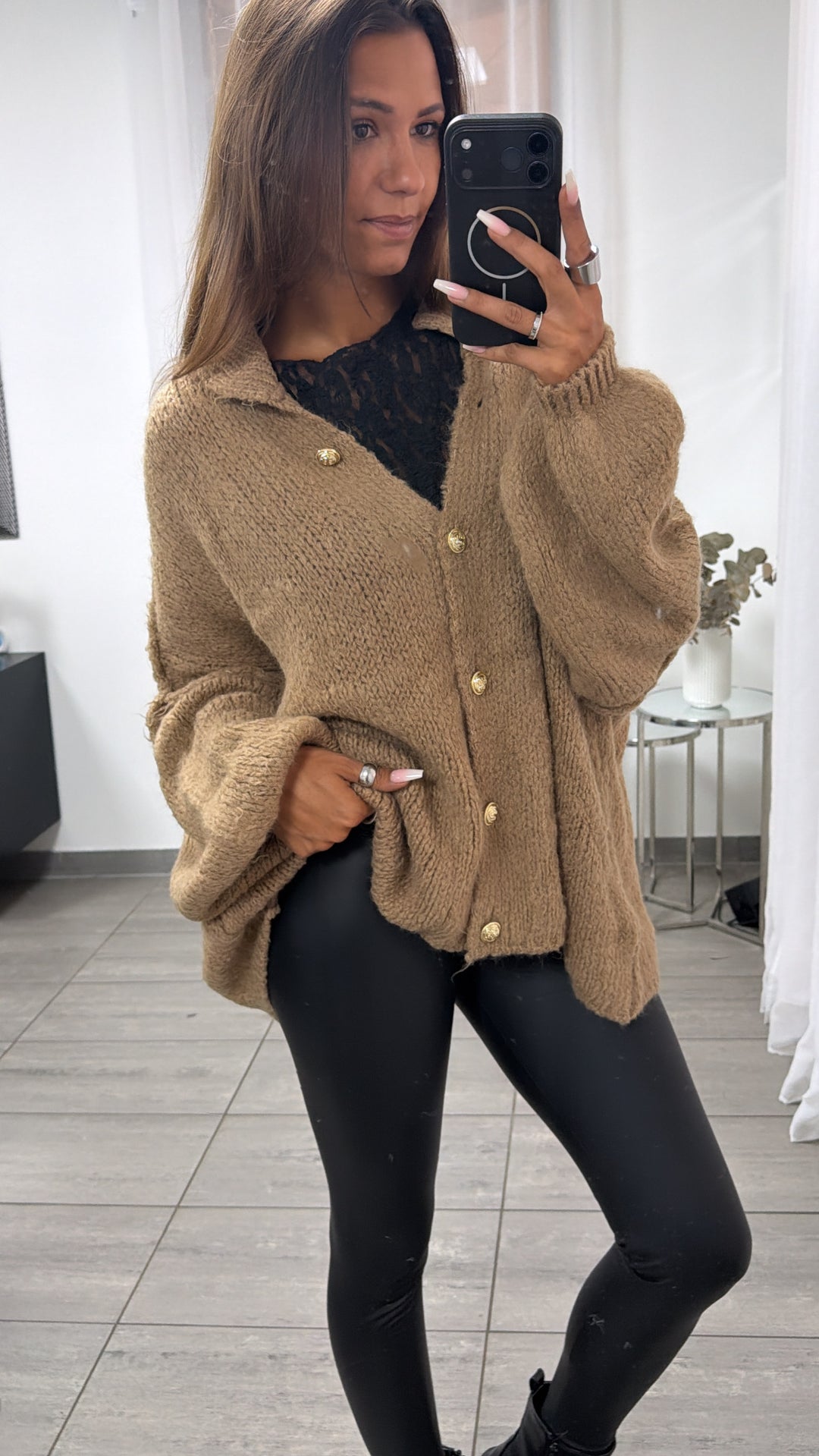 Kuschel Cardigan mit goldenen Knöpfen / Caramel  Art. 8538