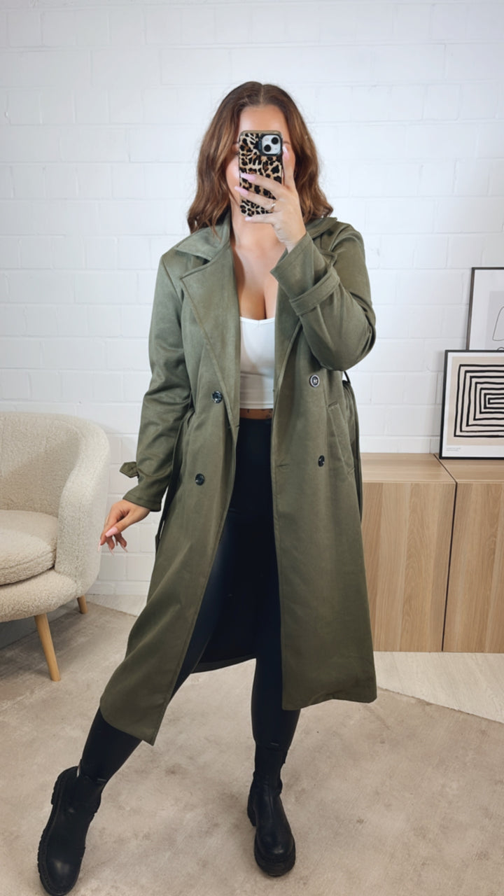 VELOURS Trenchcoat Mantel mit KNÖPFEN / khaki Art. 12606