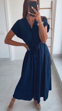 Maxi Kleid zum Binden, Wickeloptik / marine blau Art. 15371