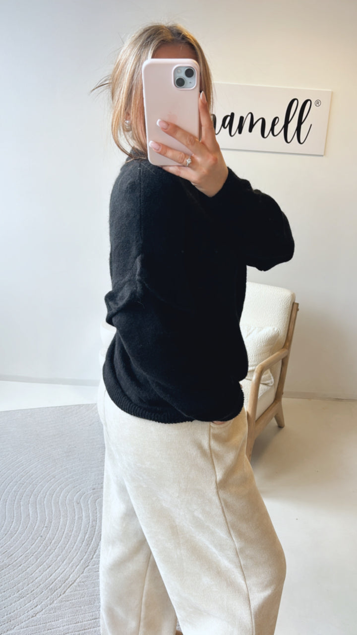 Strick Pullover mit Volant Naht / schwarz Art. 8811