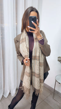 Statement Schal – Mix aus Karo & Animal / beige - orange Art.13930